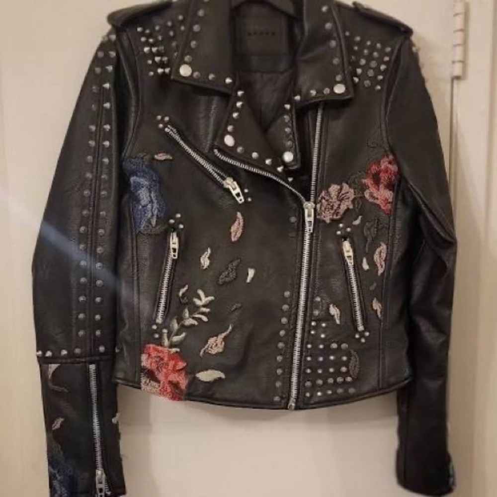 Blank nyc floral studded leather jacket, thrifted lightly worn